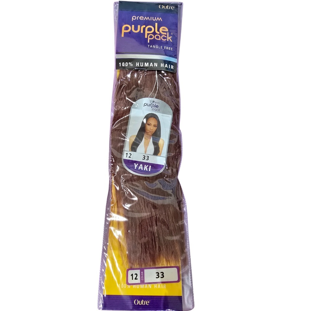 Outre Premium 100% Human Hair Weave Purple Pack Yaki 3 PACKS 12" Color #33